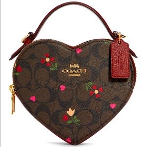 Coach Heart Crossbody In Signature Canvas With Heart Petal Print C8040 RARE